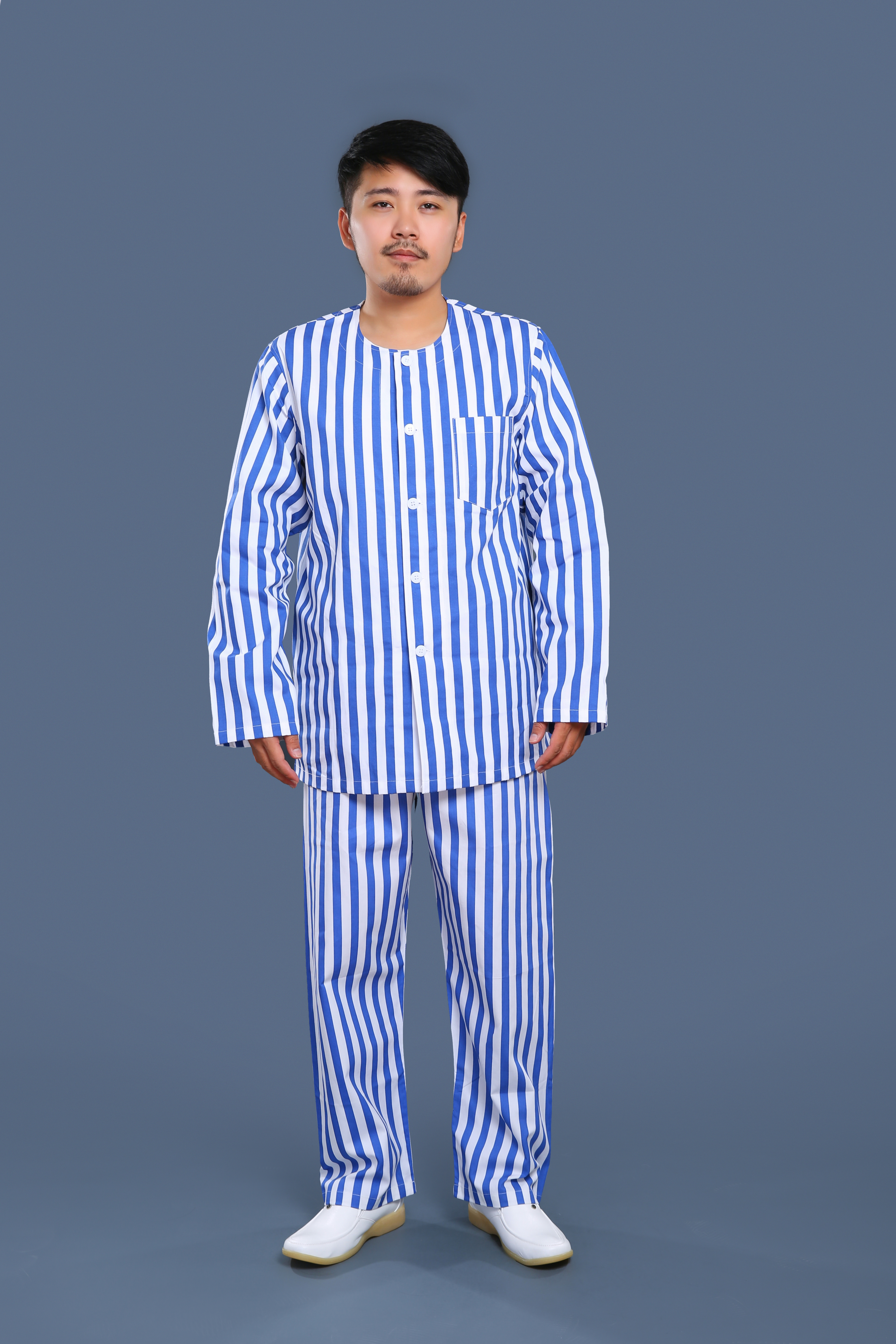 藍(lán)白條紋無領(lǐng)病號服 藍(lán)白條紋無領(lǐng)病號服