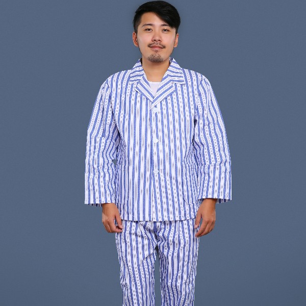 藍(lán)白條紋翻領(lǐng)病號(hào)服